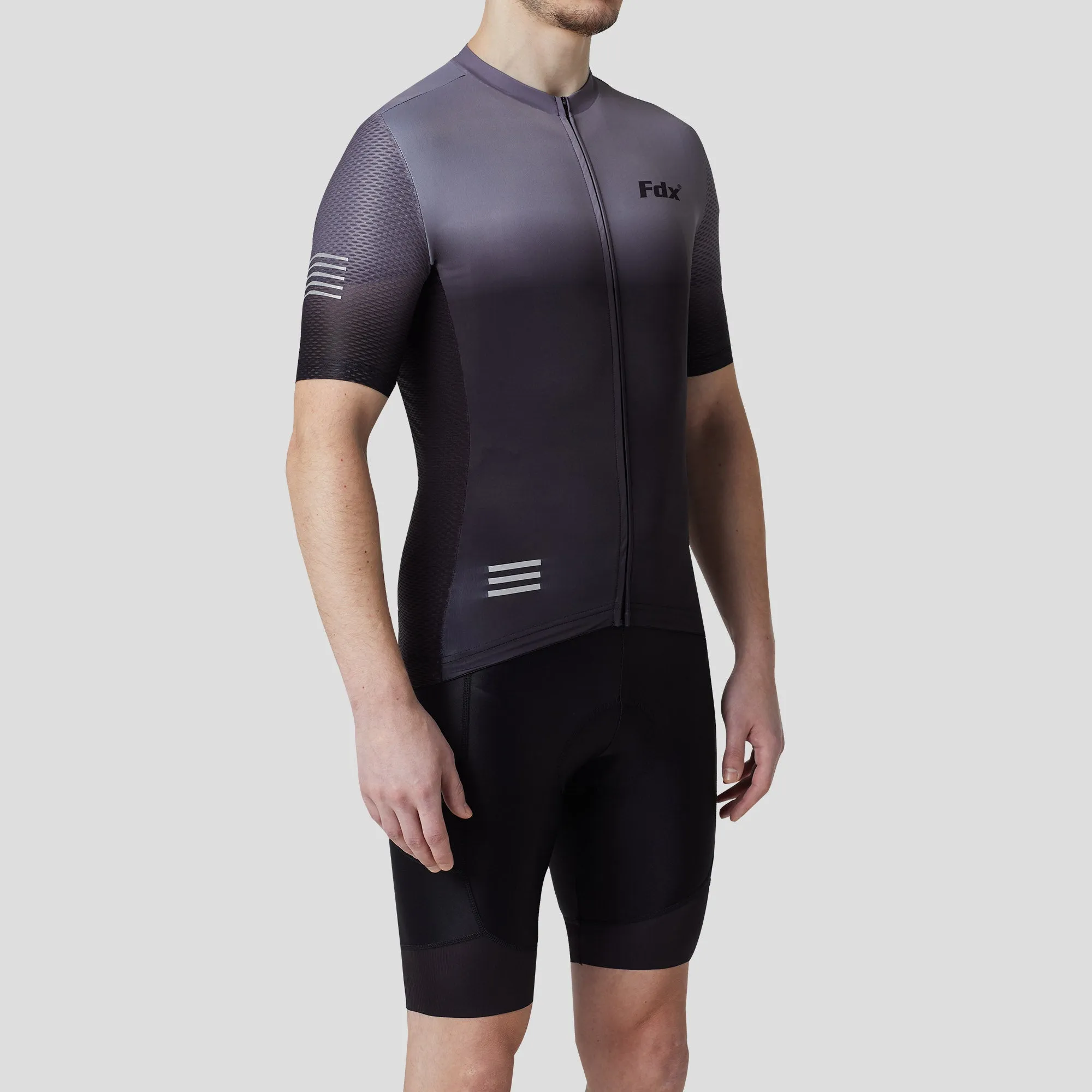 Fdx Men's & Boy's Set Duo Grey / Black Short Sleeve Summer Cycling Jersey & Cargo Bib Shorts