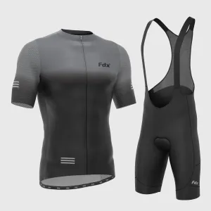 Fdx Men's & Boy's Set Duo Grey / Black Short Sleeve Summer Cycling Jersey & Cargo Bib Shorts
