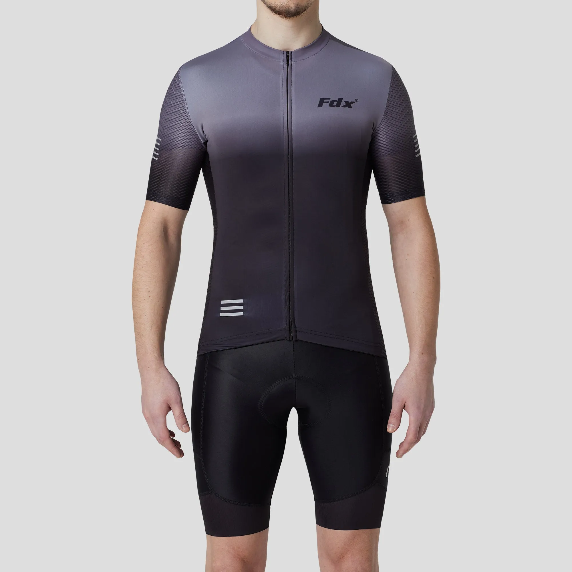 Fdx Men's & Boy's Set Duo Grey / Black Short Sleeve Summer Cycling Jersey & Cargo Bib Shorts