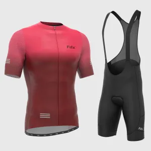 Fdx Men's & Boy's Set Duo Pink / Maroon Short Sleeve Summer Cycling Jersey & Cargo Bib Shorts