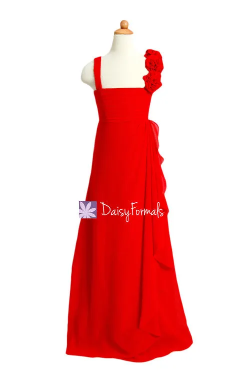 Floor Length Red Junior Bridesmaids Dress Lovely Red Chiffon Junior Party Dress Chiffon (FL32862)