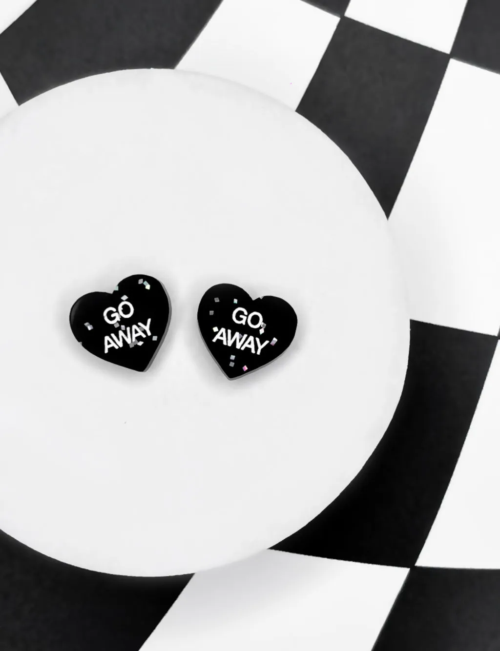 GO AWAY HEART STUDS - BLACK GLITTER