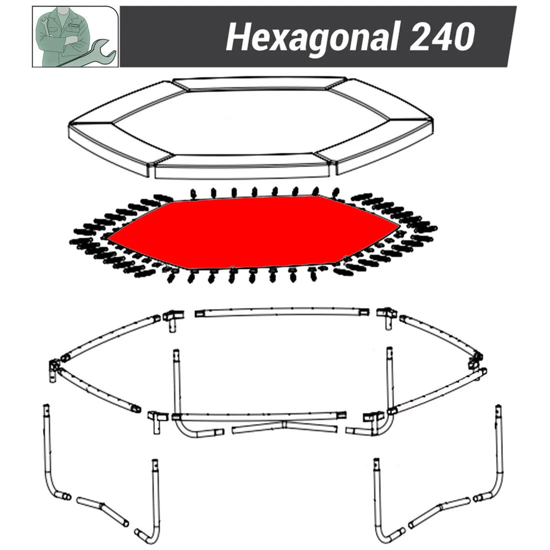Jumping Surface for 48 Springs - Spare Part for Hexagonal 240 Trampoline