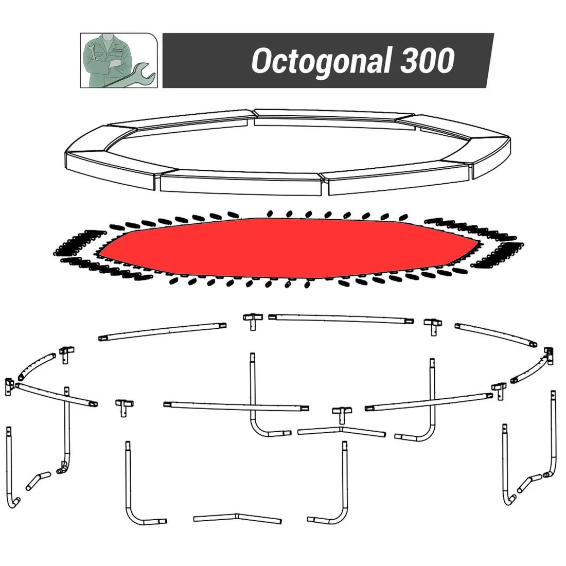 Jumping Surface for 64 Springs - Spare Part for Octogonal 300 Trampoline