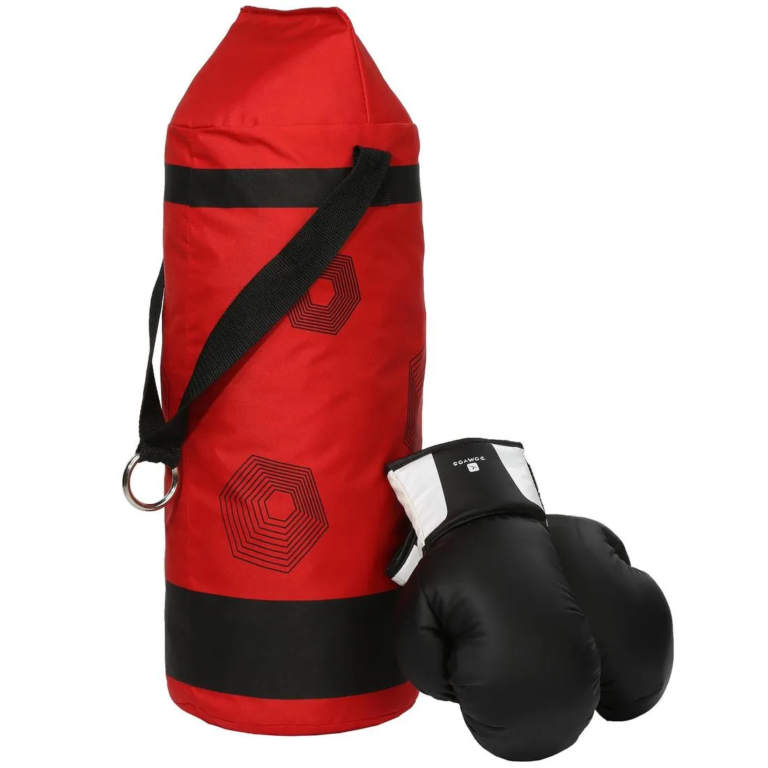 Kids' Beginner Boxing Bag Set: Red Bag   Black Gloves