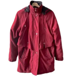 London Harbor red parka w/hood size medium​ gorpcore colorblock colorful puffer