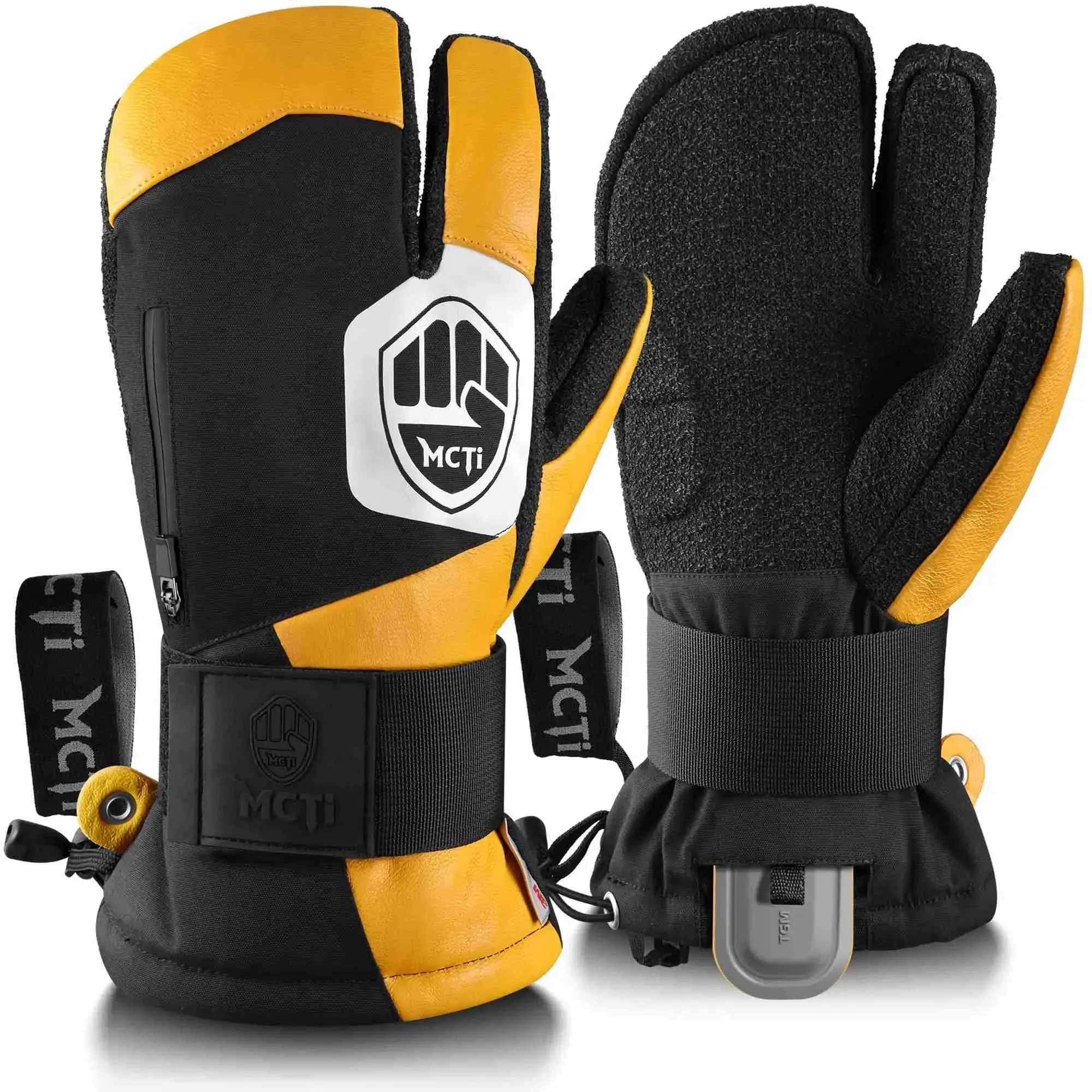 MCTi Snowboard Gloves with Wrist Guard 3-Finger Abrasion Resistant Gloves Waterproof for Winter Snow Skiing