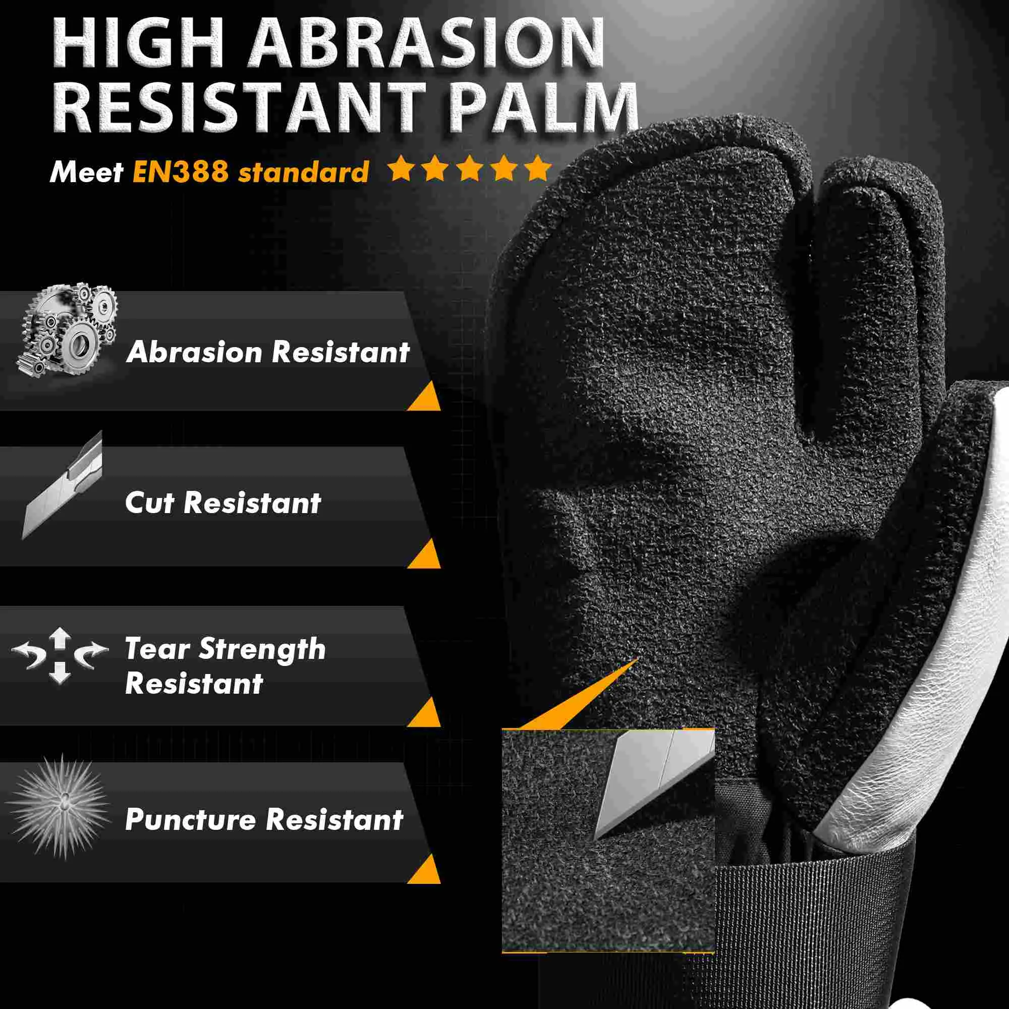 MCTi Snowboard Gloves with Wrist Guard 3-Finger Abrasion Resistant Gloves Waterproof for Winter Snow Skiing