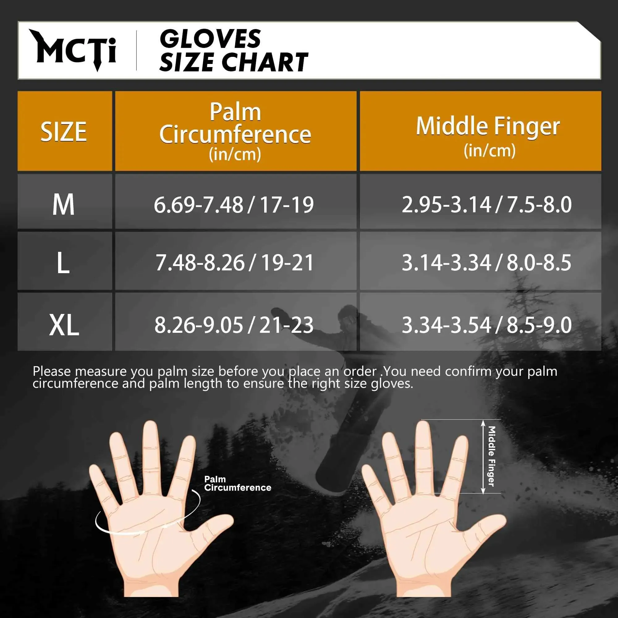 MCTi Snowboard Gloves with Wrist Guard 3-Finger Abrasion Resistant Gloves Waterproof for Winter Snow Skiing