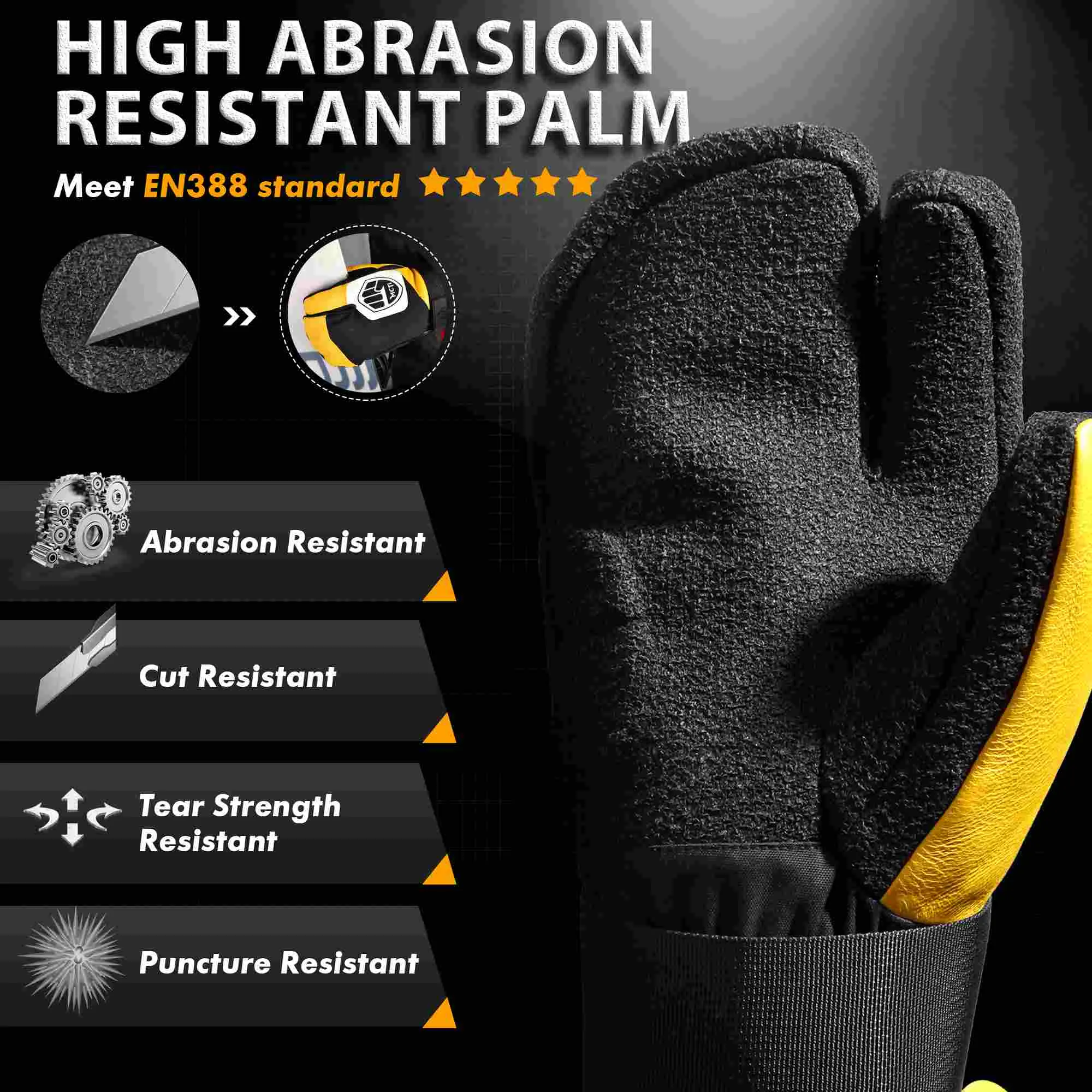 MCTi Snowboard Gloves with Wrist Guard 3-Finger Abrasion Resistant Gloves Waterproof for Winter Snow Skiing