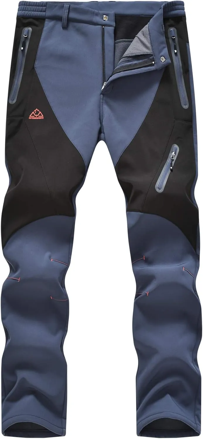 Men's Skiing Pants Waterproof Windproof Fleece Lined Hiking Cargo Insulated Pants Winter Warm Snow Pants