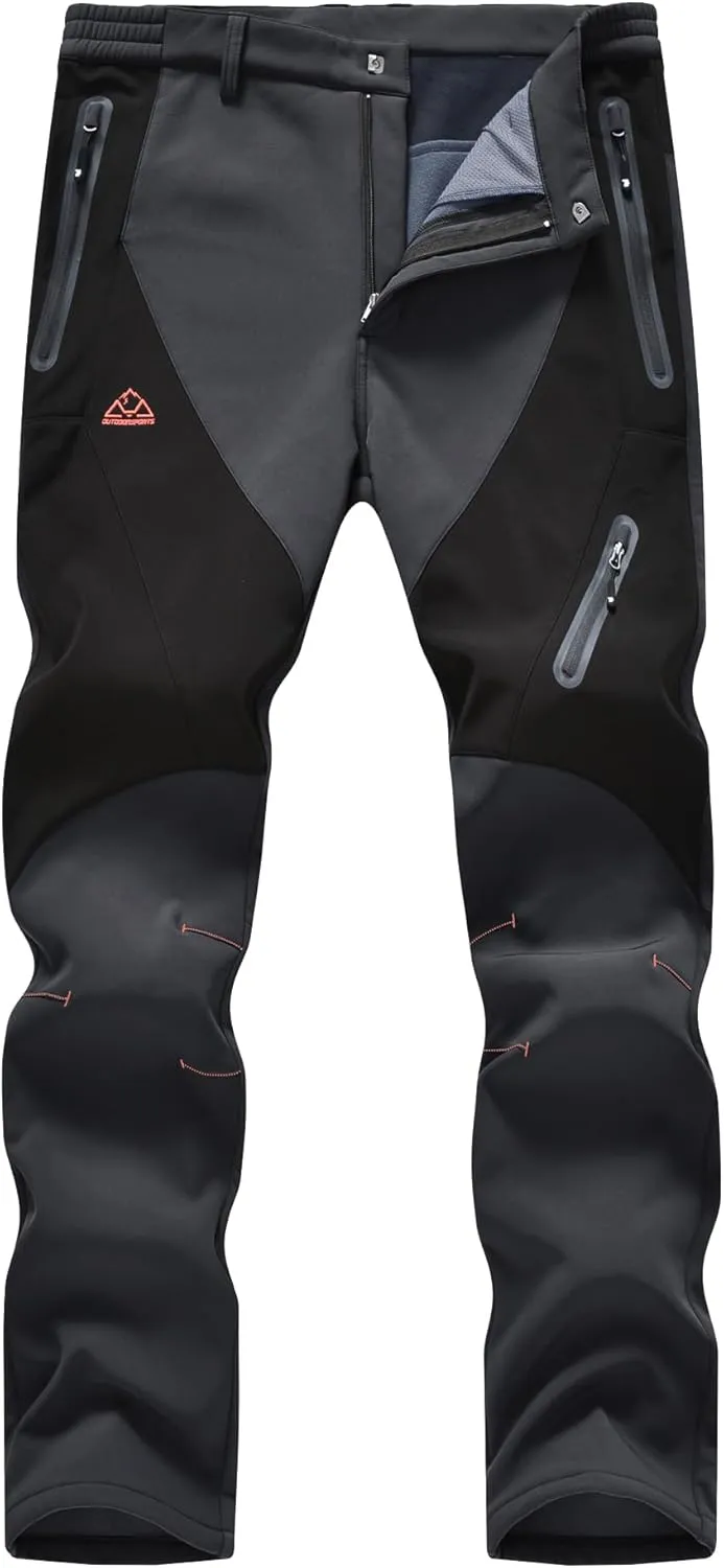 Men's Skiing Pants Waterproof Windproof Fleece Lined Hiking Cargo Insulated Pants Winter Warm Snow Pants
