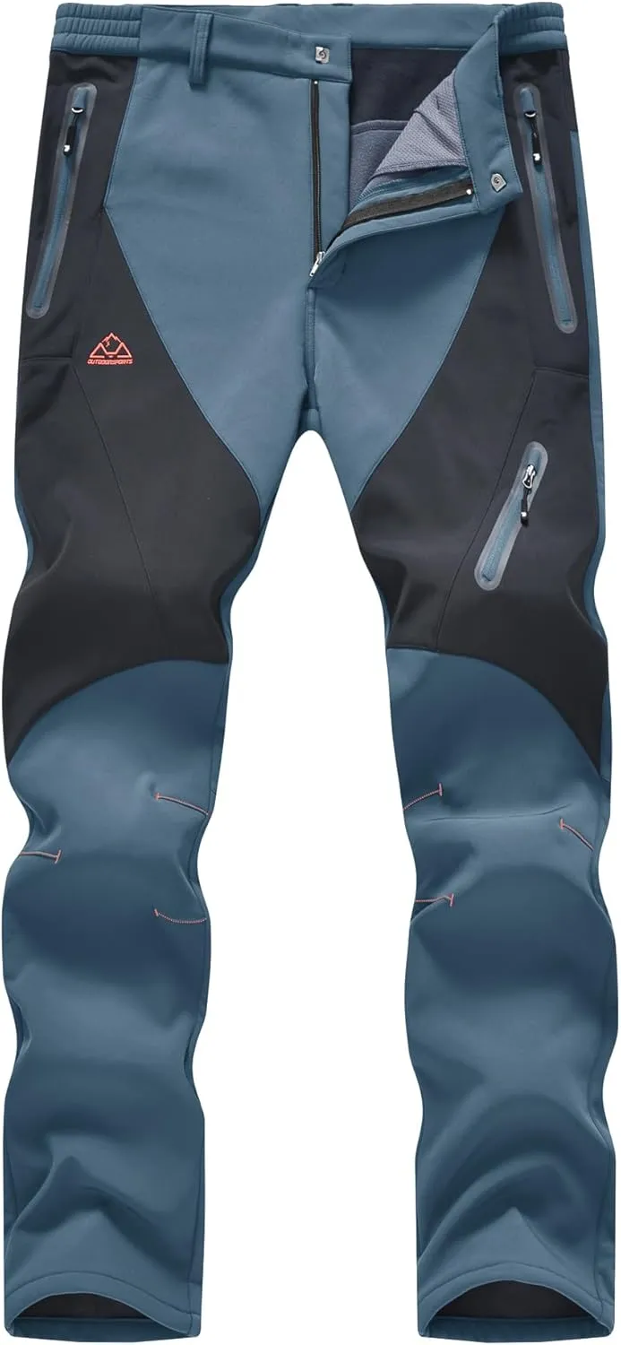 Men's Skiing Pants Waterproof Windproof Fleece Lined Hiking Cargo Insulated Pants Winter Warm Snow Pants