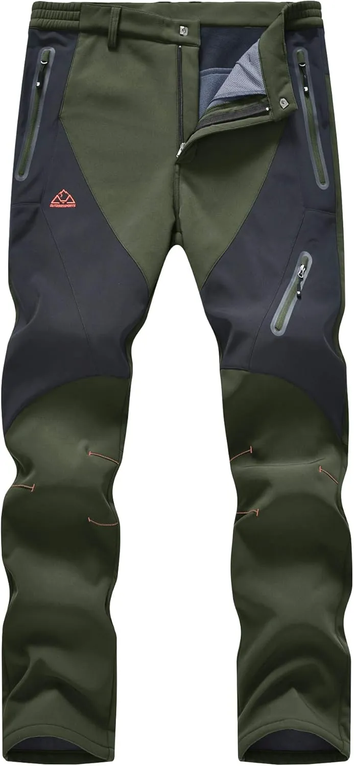 Men's Skiing Pants Waterproof Windproof Fleece Lined Hiking Cargo Insulated Pants Winter Warm Snow Pants