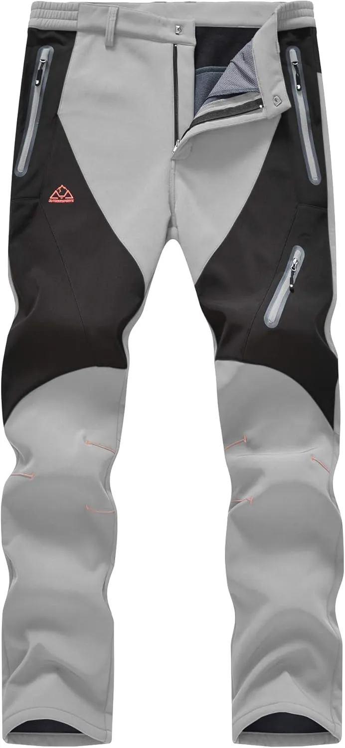Men's Skiing Pants Waterproof Windproof Fleece Lined Hiking Cargo Insulated Pants Winter Warm Snow Pants