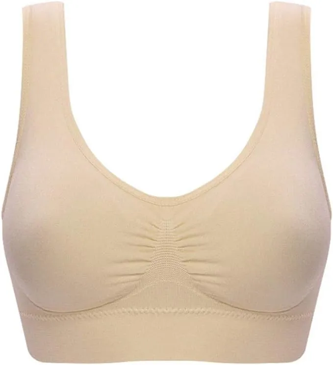 New Seamless Comfortable Sports Bra, Workout Wire free All Day Comfort Bra, Beige Sz M