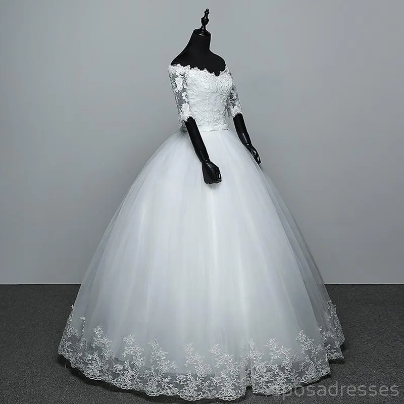 Off Shoulder Long Sleeves Ball Gown Cheap Wedding Dresses Online, Cheap Bridal Dresses, WD497