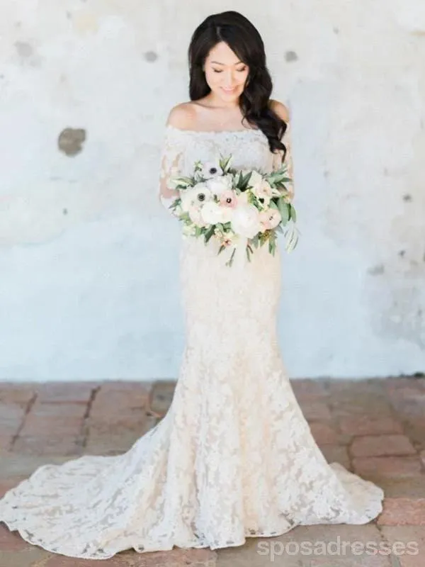 Off Shoulder Long Sleeves Mermaid Cheap Wedding Dresses Online, Cheap Bridal Dresses, WD612