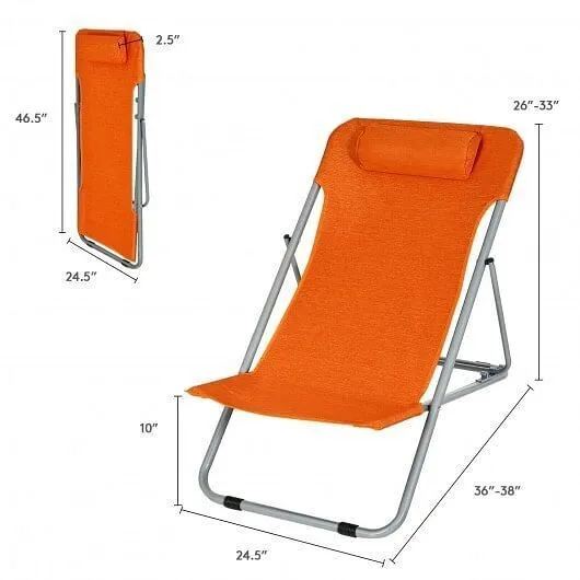 Portable Beach Chair Set of 2 with Headrest -Orange - Color: Orange