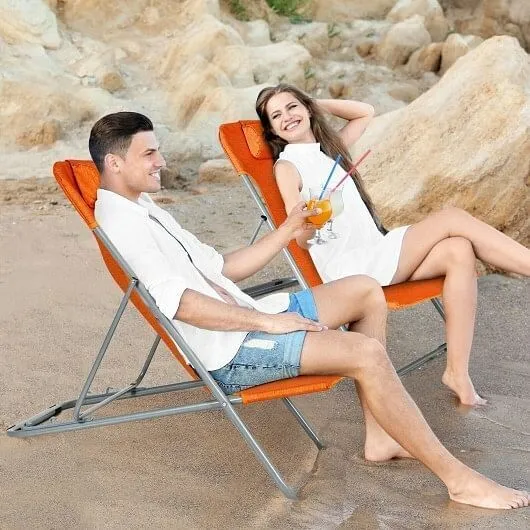 Portable Beach Chair Set of 2 with Headrest -Orange - Color: Orange