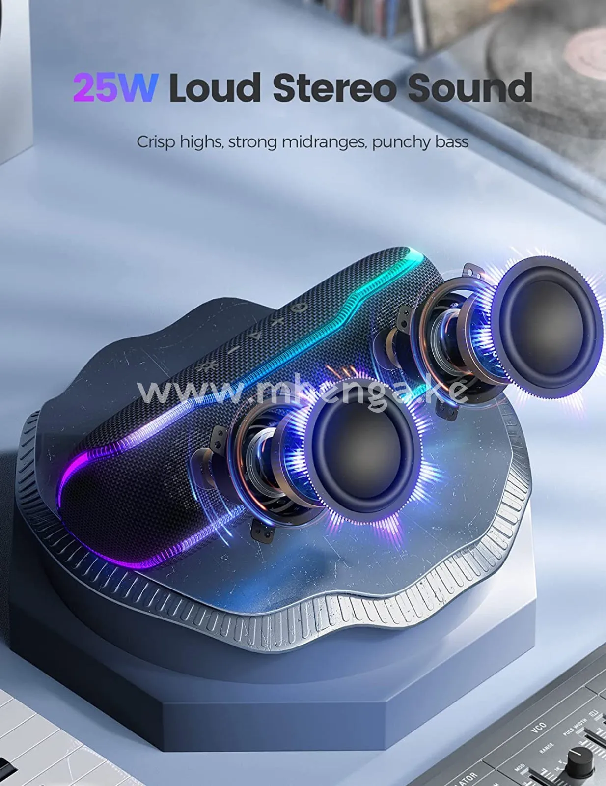 Portable Bluetooth Speaker, IPX7 Waterproof Wireless Speaker with Colorful Flashing Lights, 25W Super Bass with 24H Playtime, 100ft Bluetooth Range, TWS Pairing for Outdoor, Home, Party, Beach, Travel