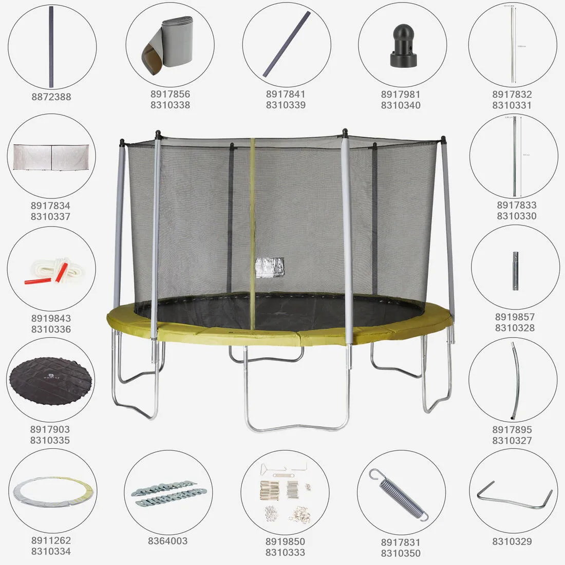 Poteau haut pour filet, pièce détachée trampoline, Essential 365 / 420