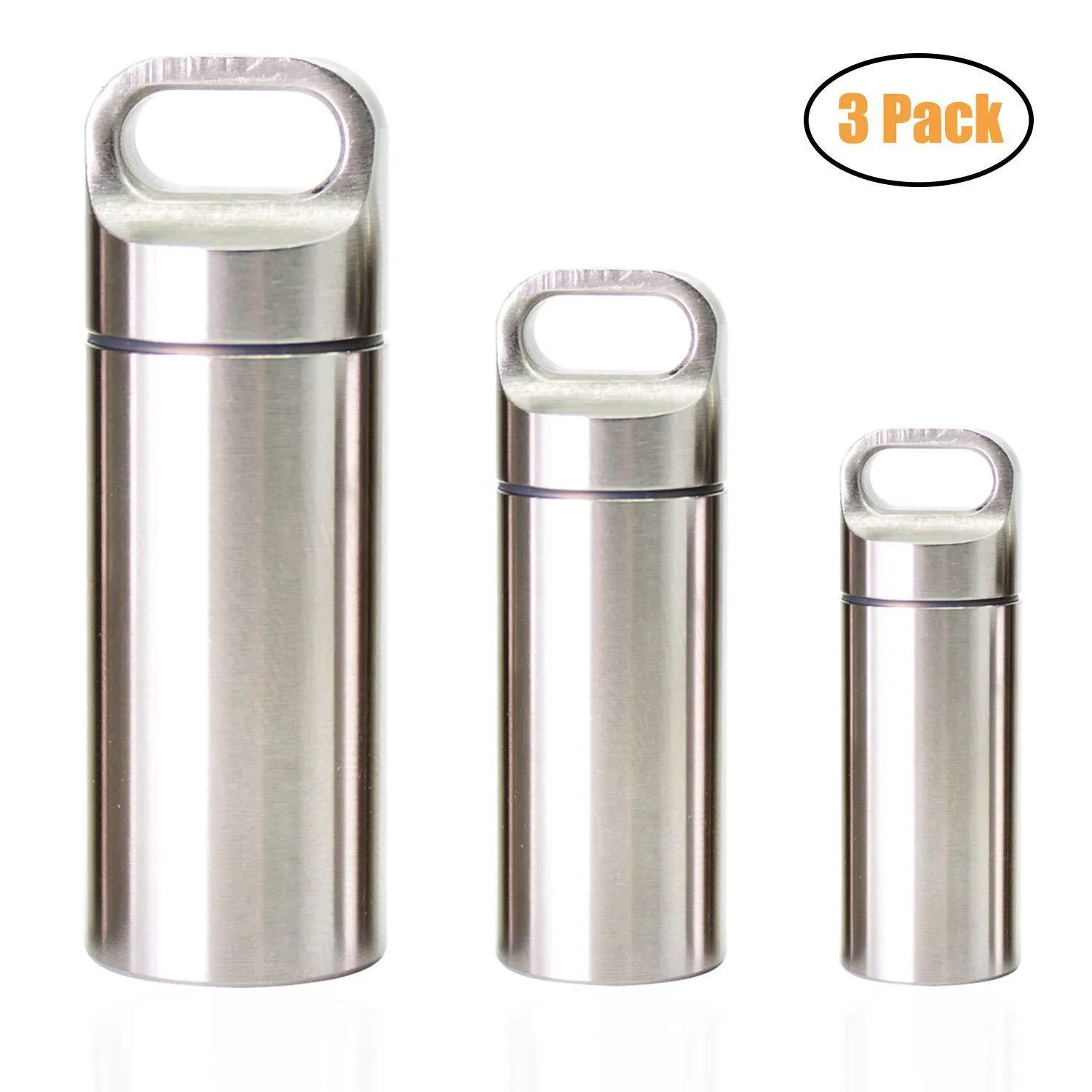 PPFISH 3 PCS Military Grade Air-Tight EDC Accessory Case, Pill Fob Capsule Keychain, Waterproof Match Case Battery Holder, Outdoor Survival Storage Metal Container Dry Box