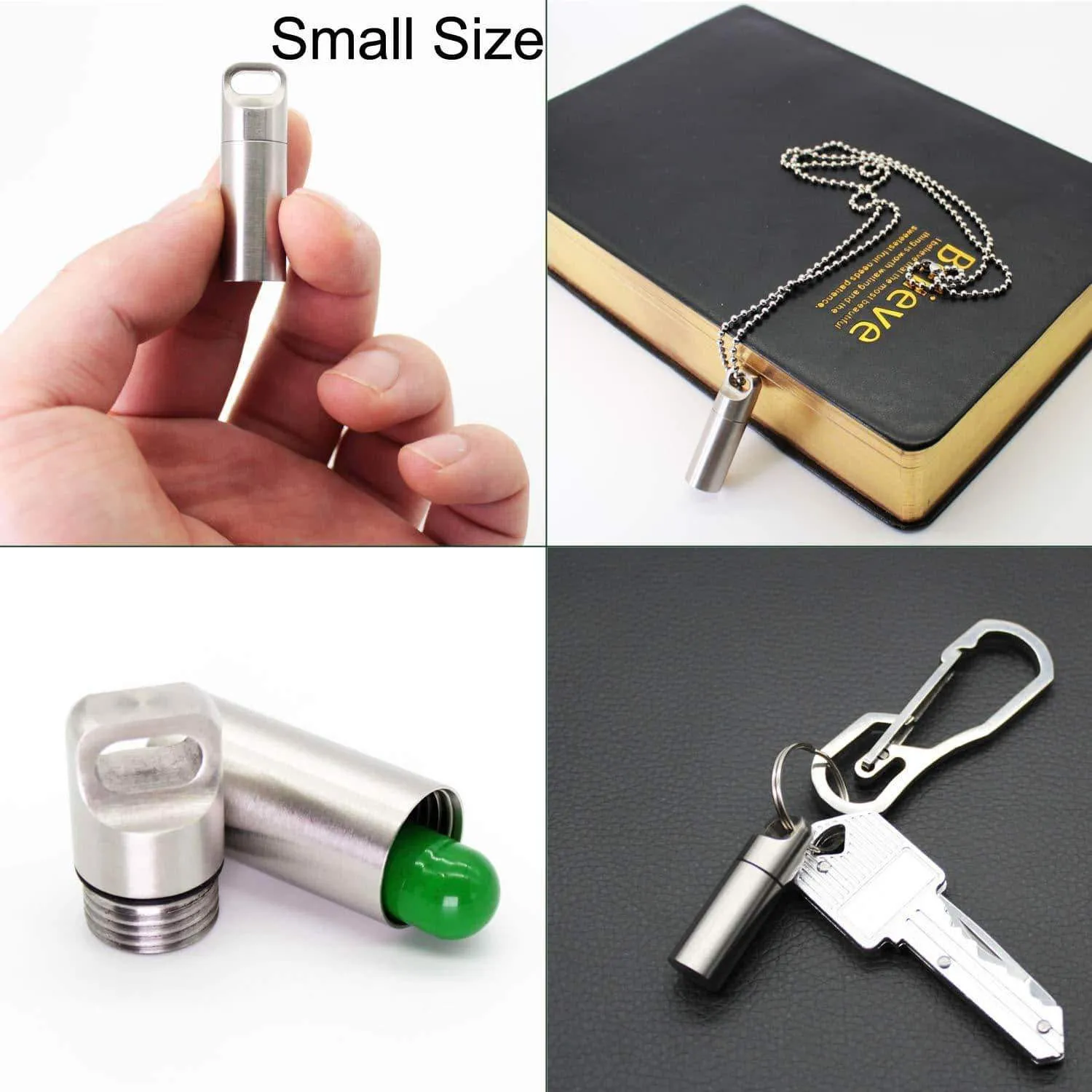 PPFISH 3 PCS Military Grade Air-Tight EDC Accessory Case, Pill Fob Capsule Keychain, Waterproof Match Case Battery Holder, Outdoor Survival Storage Metal Container Dry Box