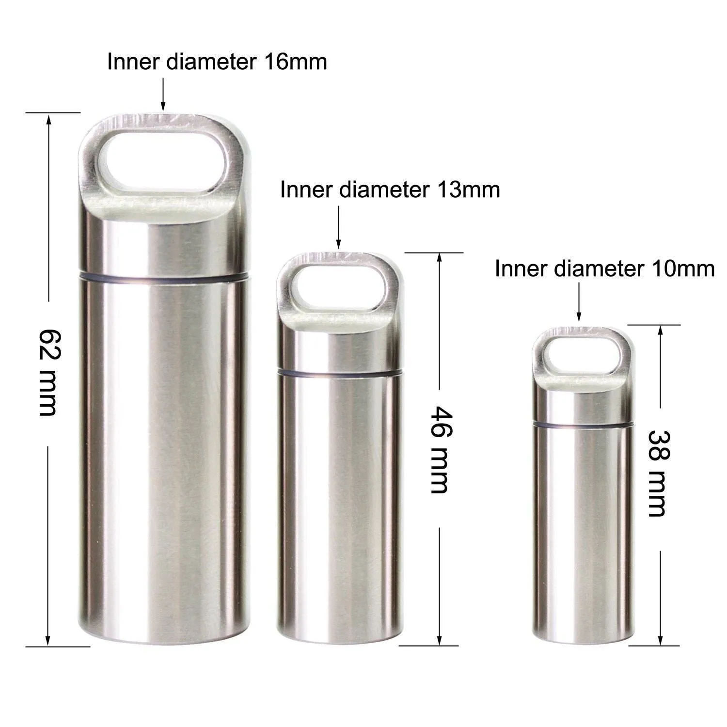 PPFISH 3 PCS Military Grade Air-Tight EDC Accessory Case, Pill Fob Capsule Keychain, Waterproof Match Case Battery Holder, Outdoor Survival Storage Metal Container Dry Box