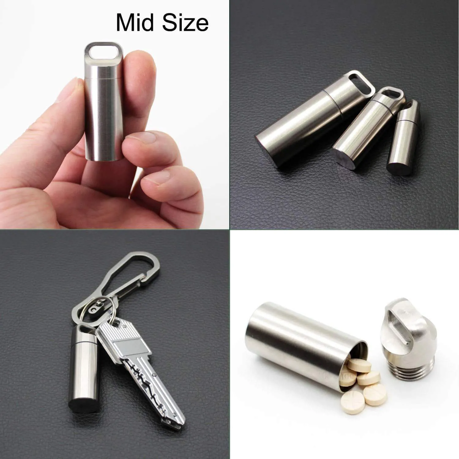 PPFISH 3 PCS Military Grade Air-Tight EDC Accessory Case, Pill Fob Capsule Keychain, Waterproof Match Case Battery Holder, Outdoor Survival Storage Metal Container Dry Box