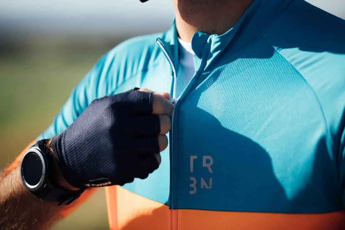 RC500 Road Cycling Short-Sleeved Warm Weather Jersey - Blue/Orange