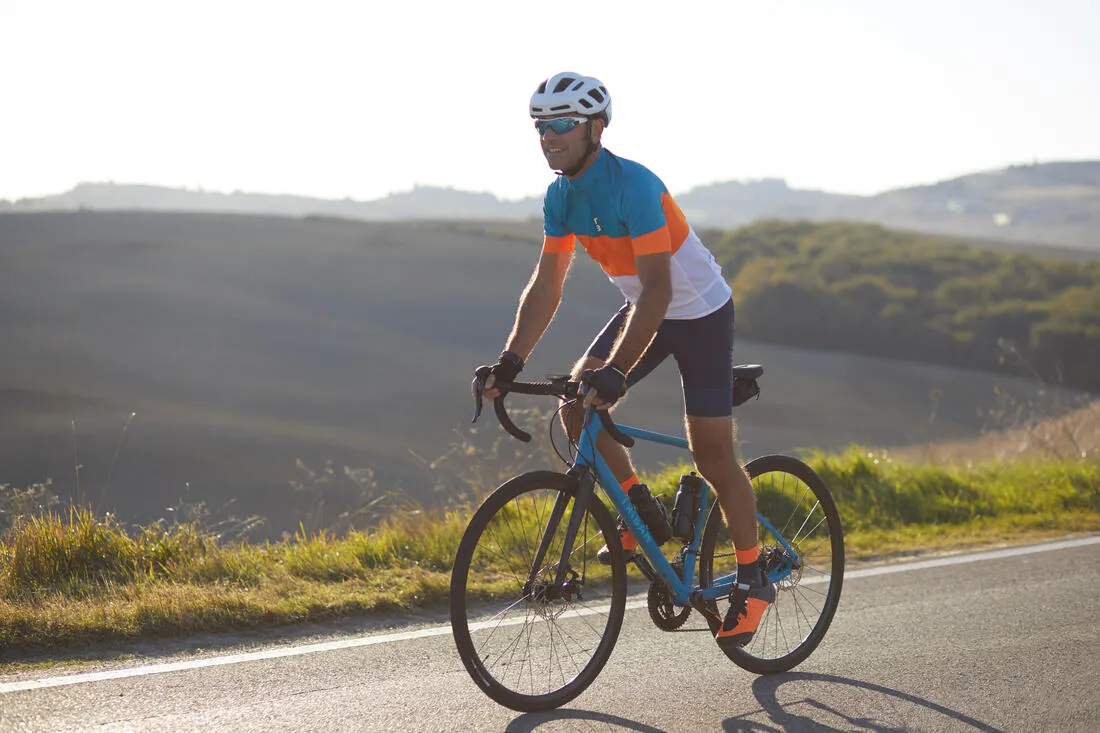 RC500 Road Cycling Short-Sleeved Warm Weather Jersey - Blue/Orange