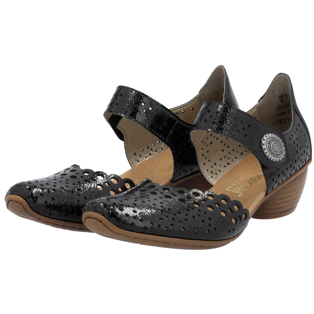 Rieker 43753-02 (Scallop) Black Patent Shoes