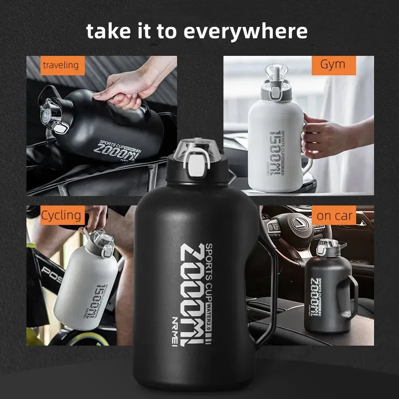 Stainless Steel Thermos Water Bottle - 2 Liter Vacuum Insulated Flask for Outdoor Sports, Gym, and Fitness