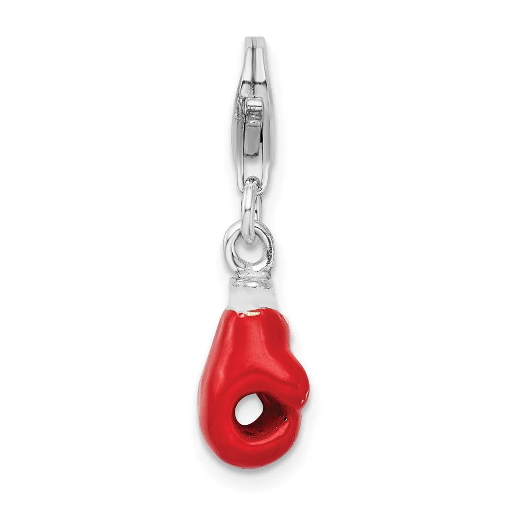 Sterling Silver Amore La Vita Rhodium-pl Enameled Boxing Glove Charm