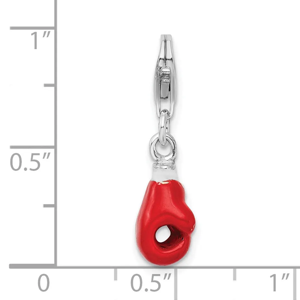 Sterling Silver Amore La Vita Rhodium-pl Enameled Boxing Glove Charm