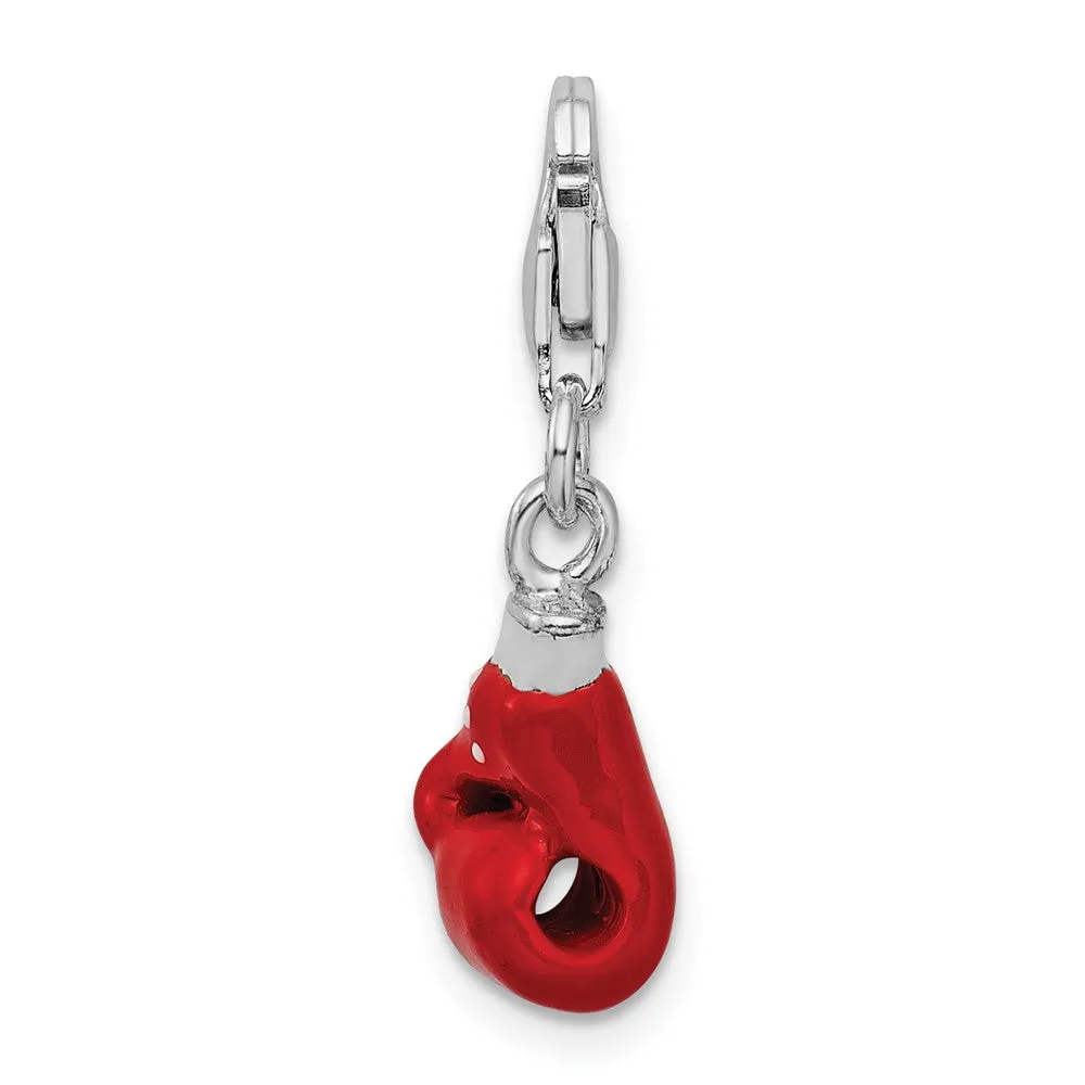 Sterling Silver Amore La Vita Rhodium-pl Enameled Boxing Glove Charm