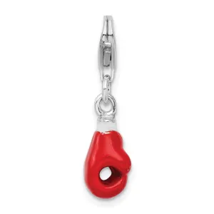 Sterling Silver Amore La Vita Rhodium-pl Enameled Boxing Glove Charm