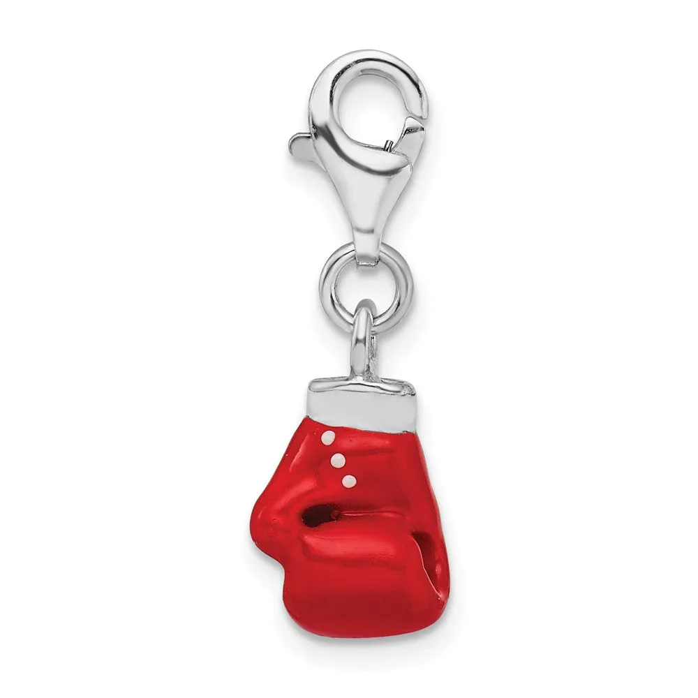 Sterling Silver Amore La Vita Rhodium-pl Enameled Boxing Glove Charm