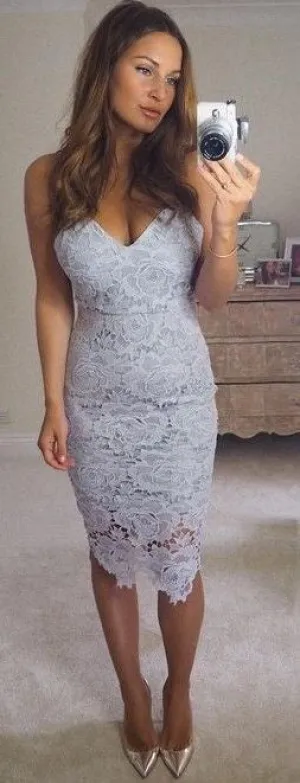Sweetheart Close-Fitting Gray Lace Sexy Homecoming Dress