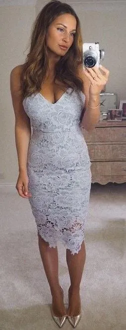 Sweetheart Close-Fitting Gray Lace Sexy Homecoming Dress