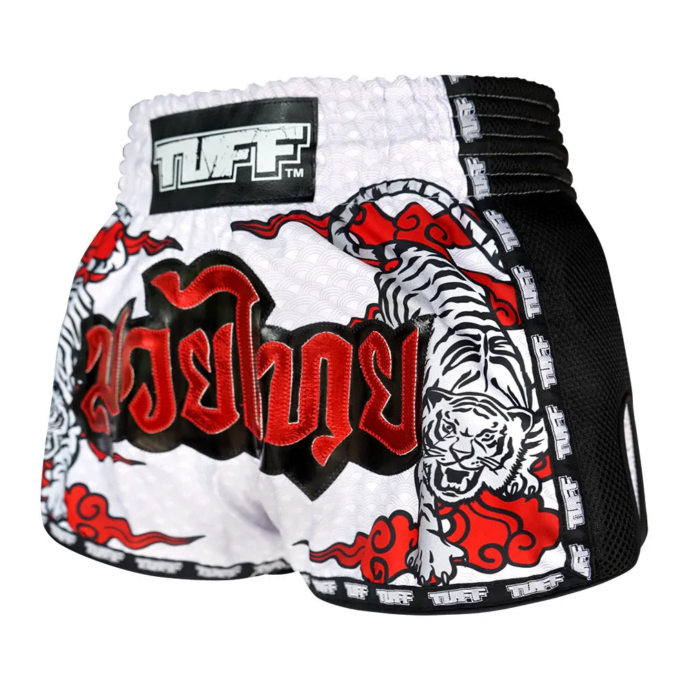 Tuff Kids Retro Style Shorts - White Tiger Red