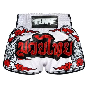 Tuff Kids Retro Style Shorts - White Tiger Red
