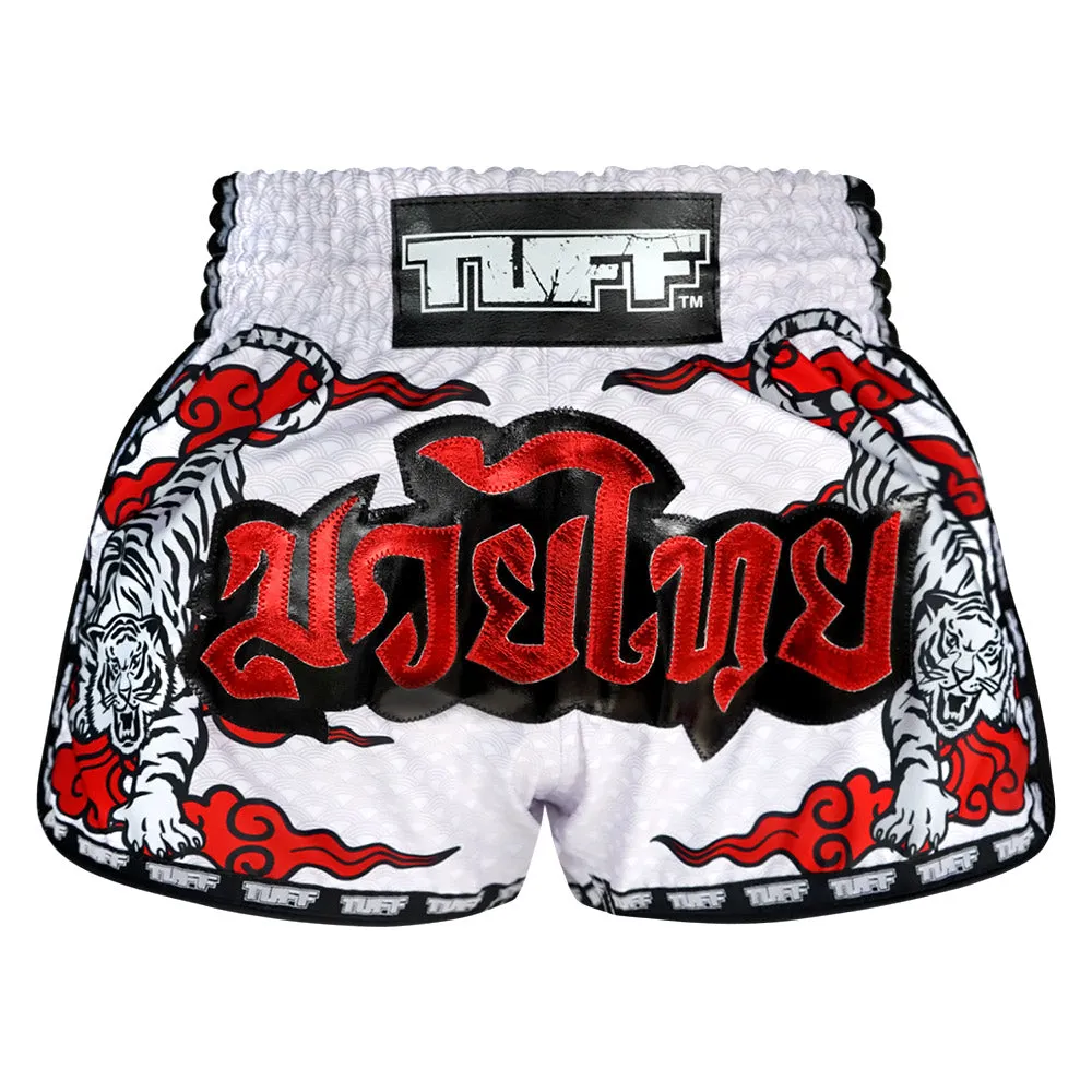 Tuff Kids Retro Style Shorts - White Tiger Red