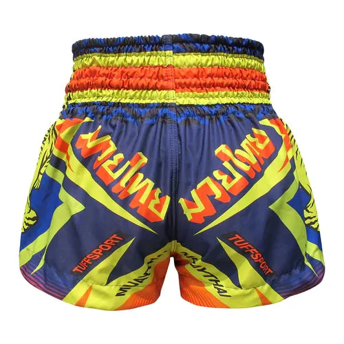 TUFF Muay Thai Shorts Blue With Double Yellow Tiger