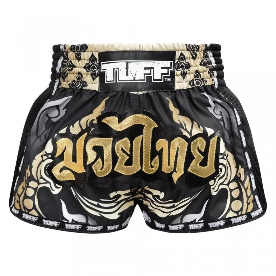 TUFF Muay Thai Shorts Retro Style Thai King Of Naga Black