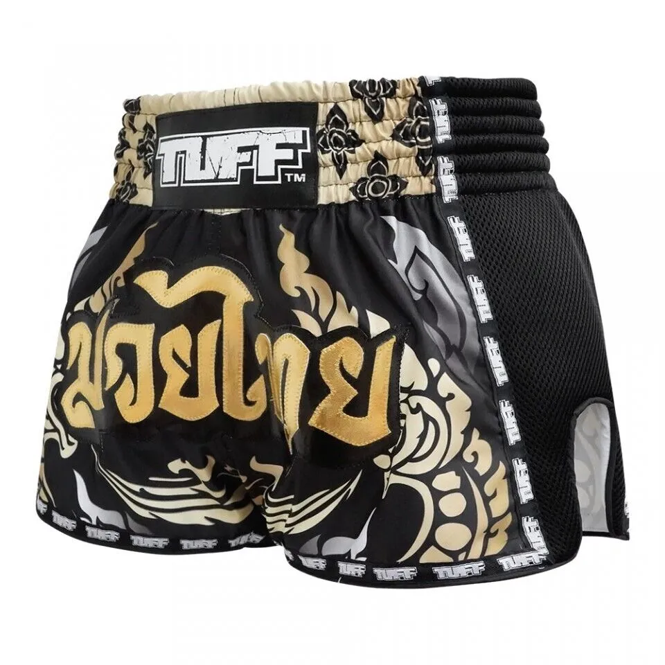 TUFF Muay Thai Shorts Retro Style Thai King Of Naga Black