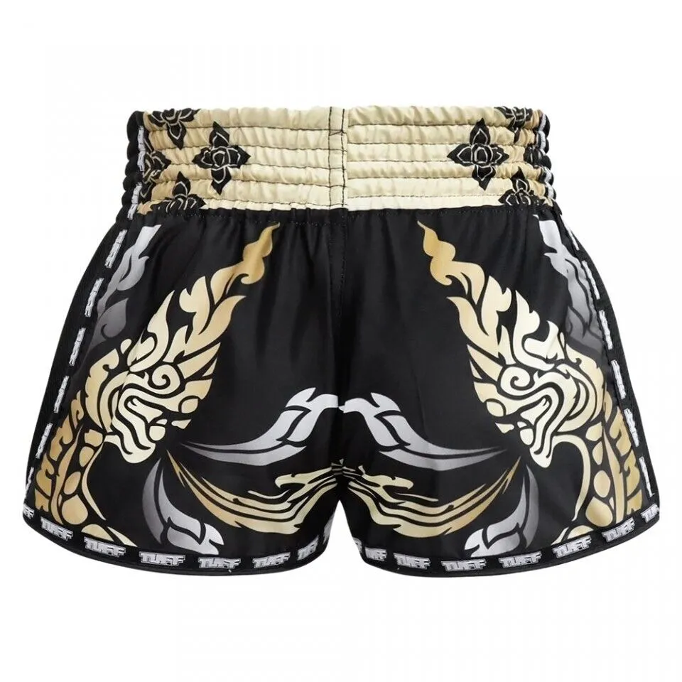 TUFF Muay Thai Shorts Retro Style Thai King Of Naga Black