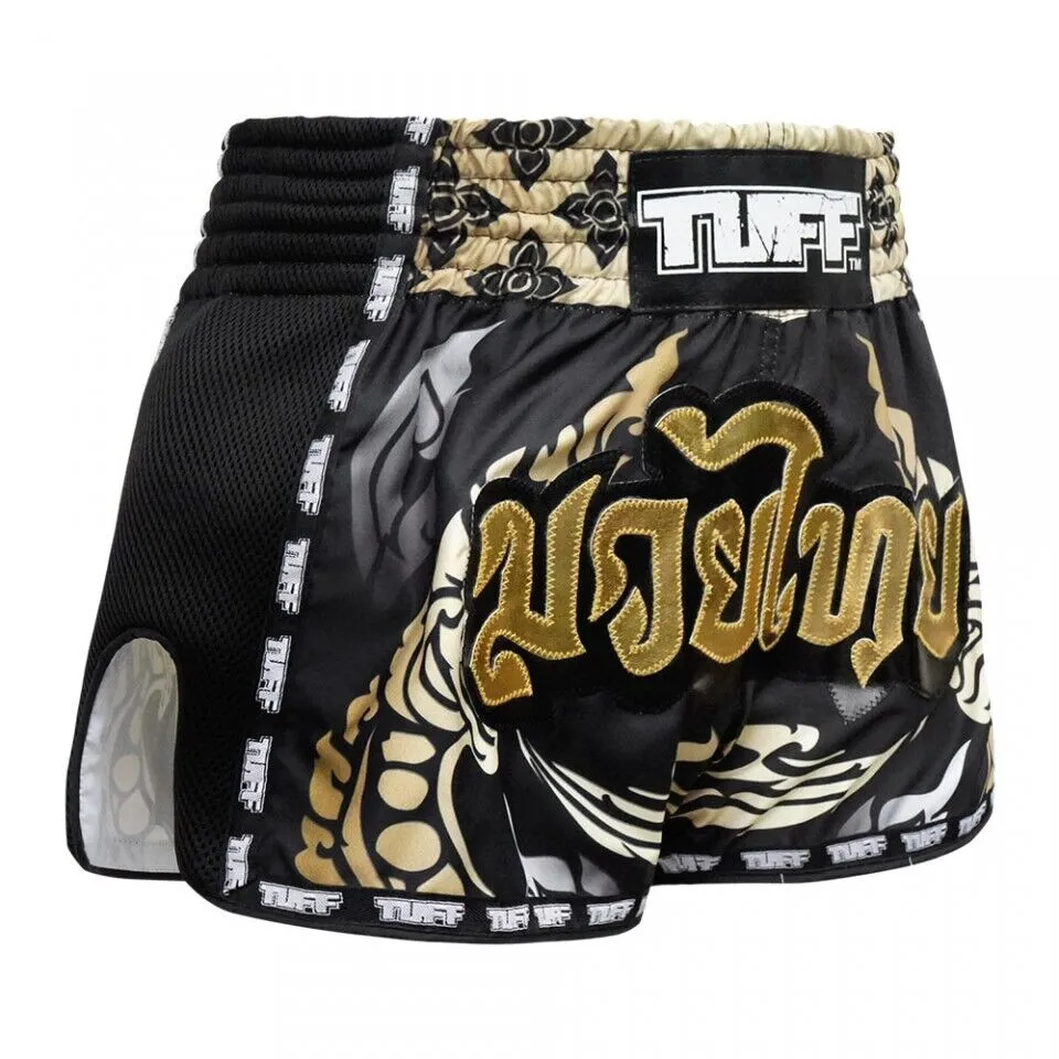 TUFF Muay Thai Shorts Retro Style Thai King Of Naga Black