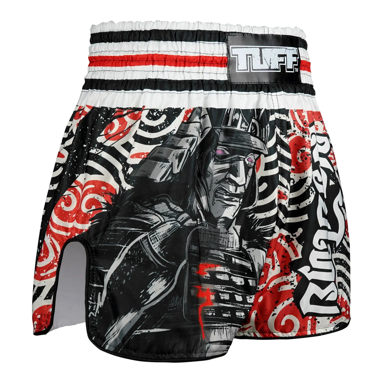 TUFF Muay Thai Shorts Retro Style White Samurai